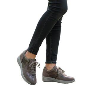 Stonefly‎ Brown Glitter Suede Patent Leather Mid Top Sneaker. Size 7.